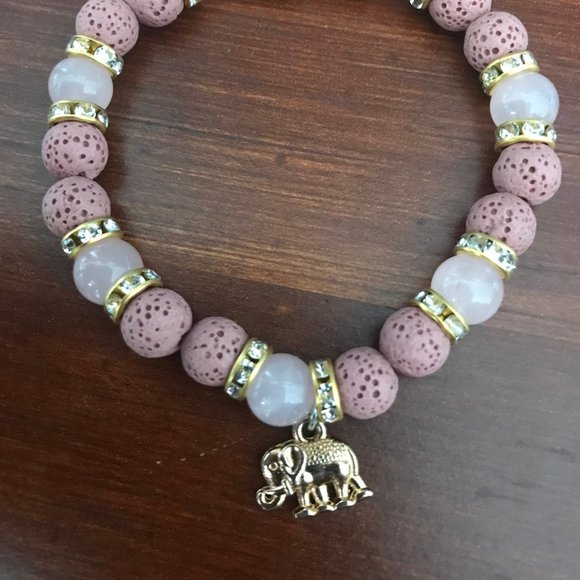 Lava Stone Essential Oil Diffuser Bracelet Genuine Rose Quartz Gemstone - Picture 2 of 3